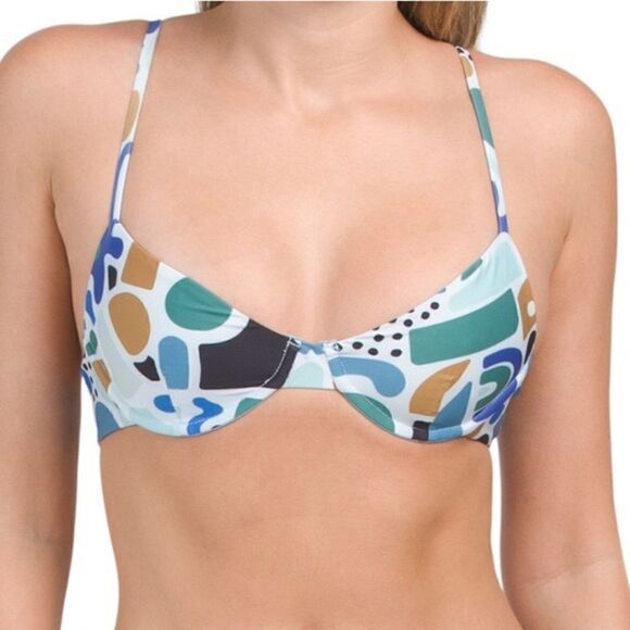 NWOT Beach Riot Camilla Bikini Top Abstract Blue Print size XL - Picture 2 of 6